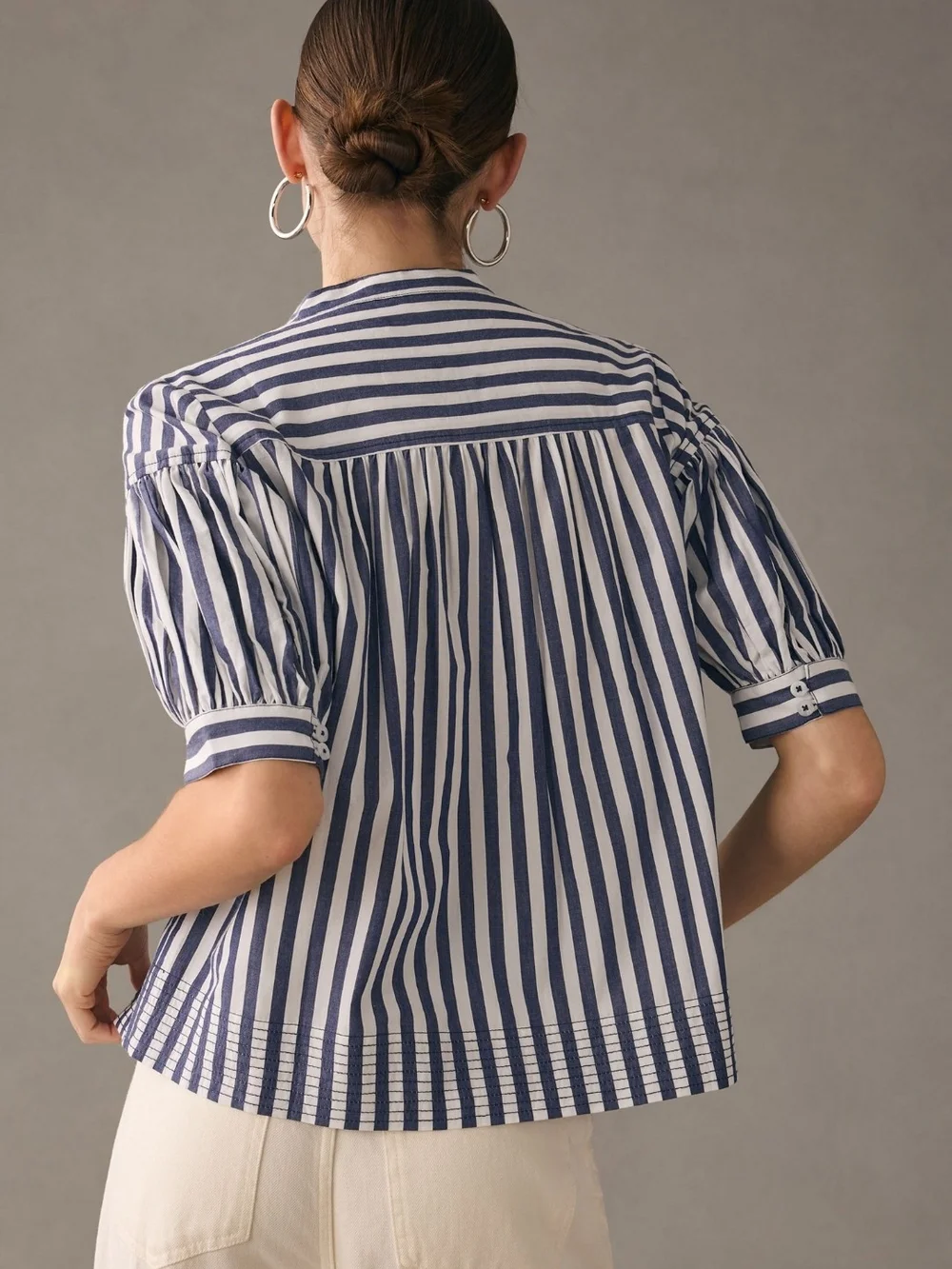 Anthropologie Darcey Popover Swing Top Blue Striped Blouse 3X Like New